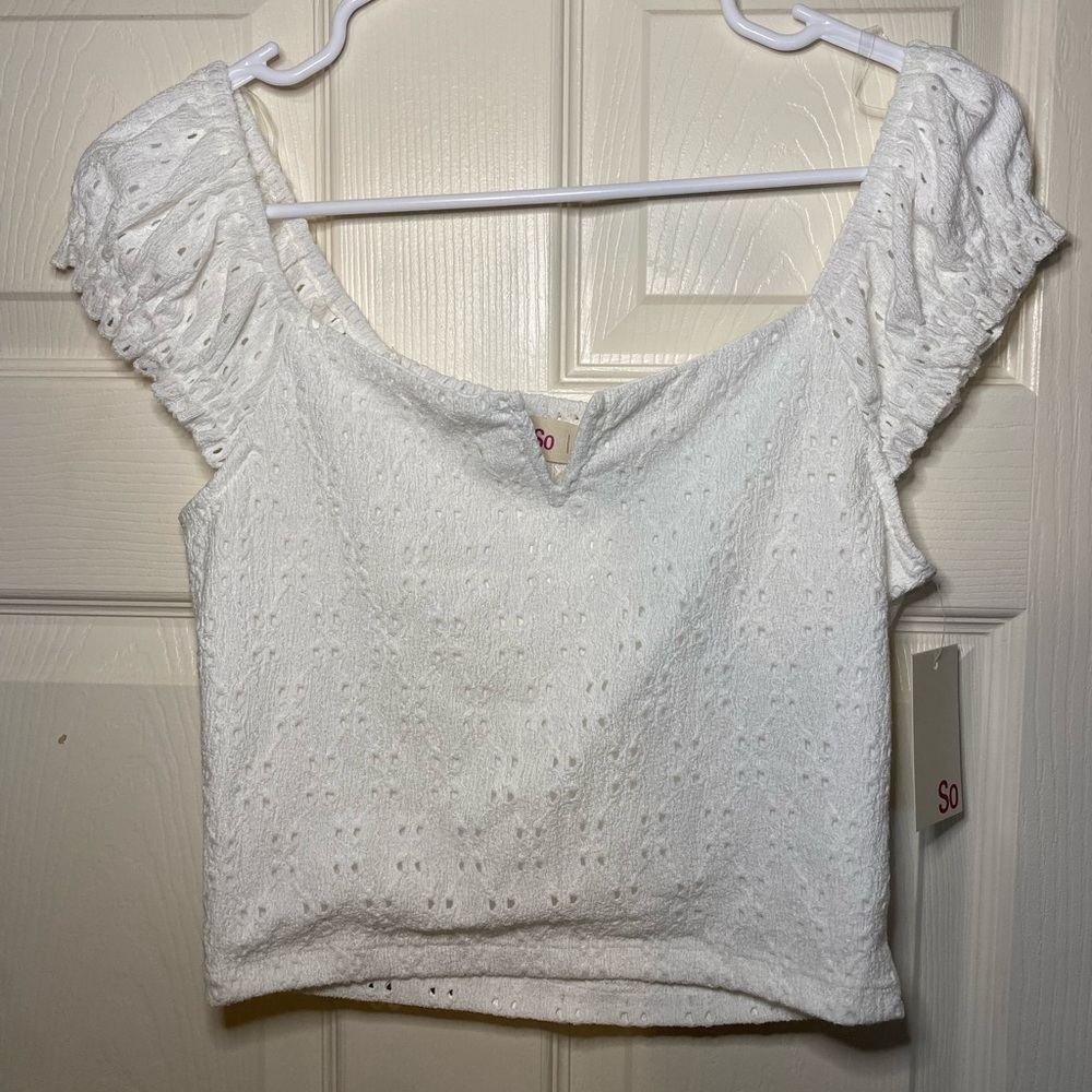 So Women's White Eyelet Crop Top
